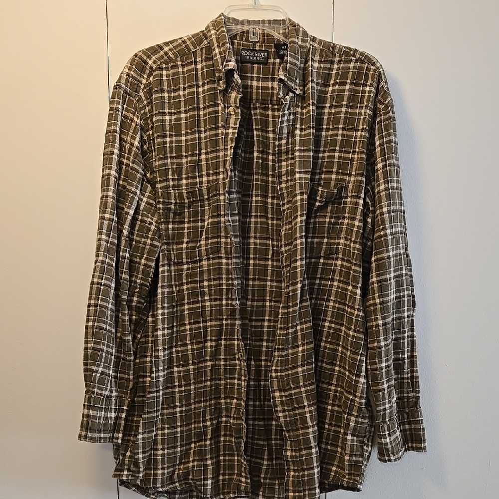 Rock River Trading Men's Brown Plaid Casual Button Down Shirt